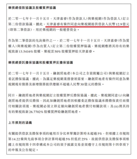 融创中国向乐视借款17. 9 亿元：担保债务 30 亿元